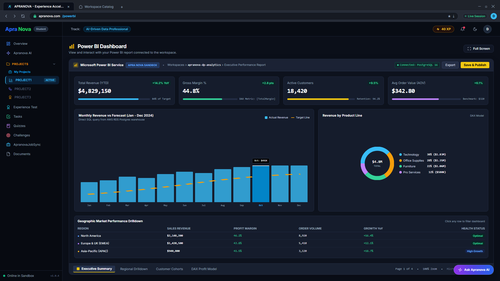 Screenshot of Microsoft Power BI in Apranova